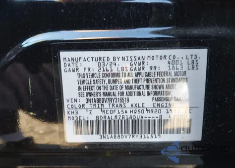 2024 Nissan Sentra Sr Xtronic Cvt из США, поврежденный, VIN 3N1AB8DV7RY316519